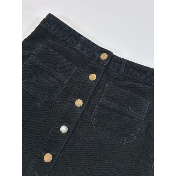 DENIM CO Black Dark Academia Corduroy Button A Line Winter Mini Skirt Size 2 - Picture 4 of 9